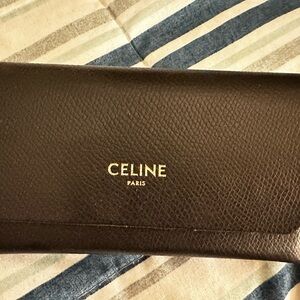 Celine Black Leather Clutch with Gold Accents